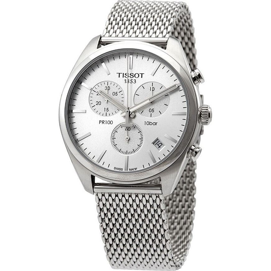 Tissot PR 100 Chronograph Silver Dial Bracelet Watch 41mm