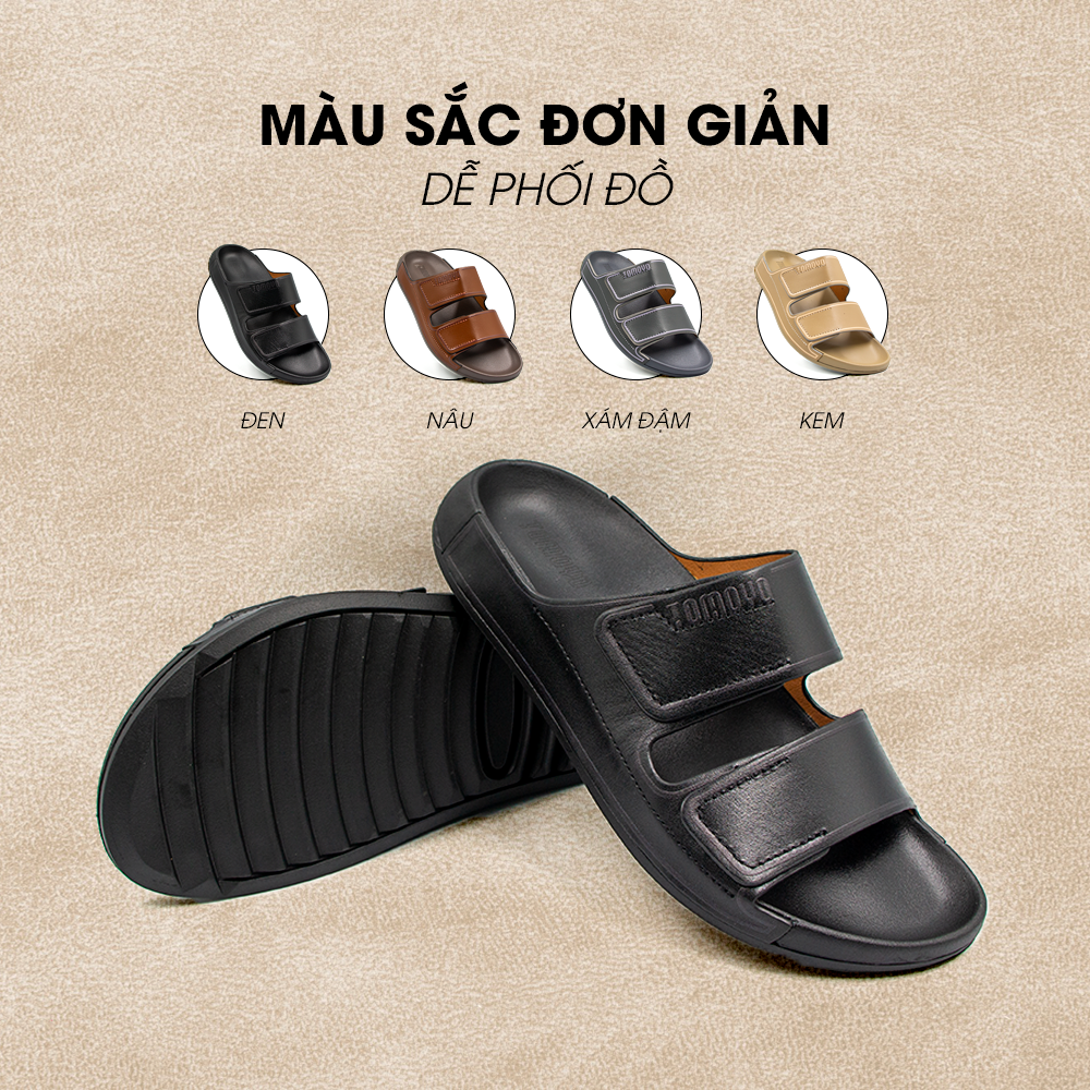 Dép Quai Ngang Nam Da Bò Nappa Cao Cấp Tomoyo TMD30801