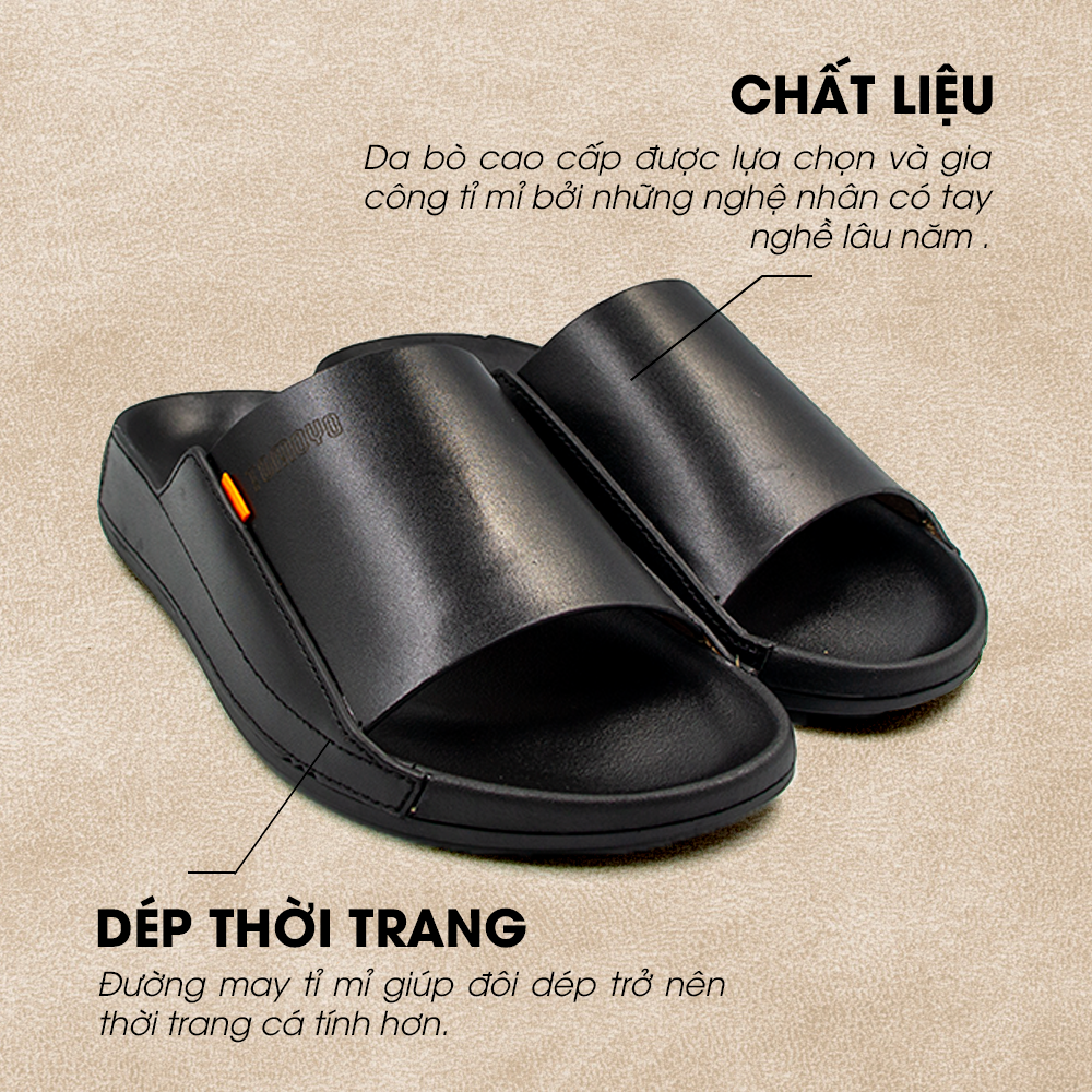 Dép Quai Ngang Nam Da Bò Nappa Cao Cấp Tomoyo TMD30901