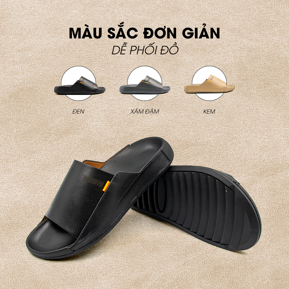 Dép Quai Ngang Nam Da Bò Nappa Cao Cấp Tomoyo TMD30901