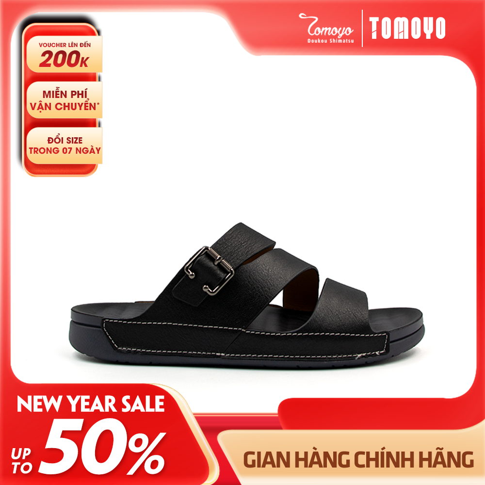 Dép Quai Ngang Nam Da Bò Nappa Cao Cấp Tomoyo TMD302