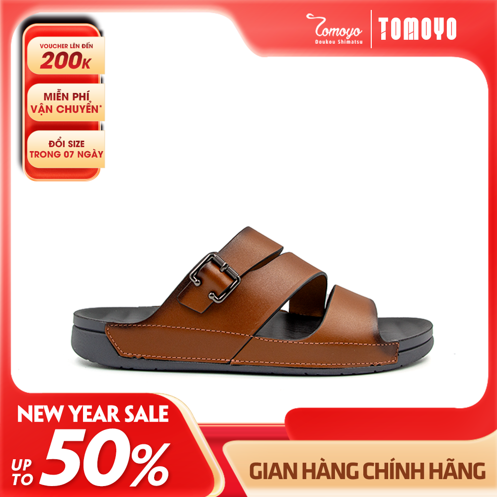 Dép Quai Ngang Nam Da Bò Nappa Cao Cấp Tomoyo TMD302
