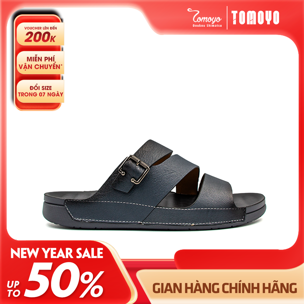 Dép Quai Ngang Nam Da Bò Nappa Cao Cấp Tomoyo TMD302
