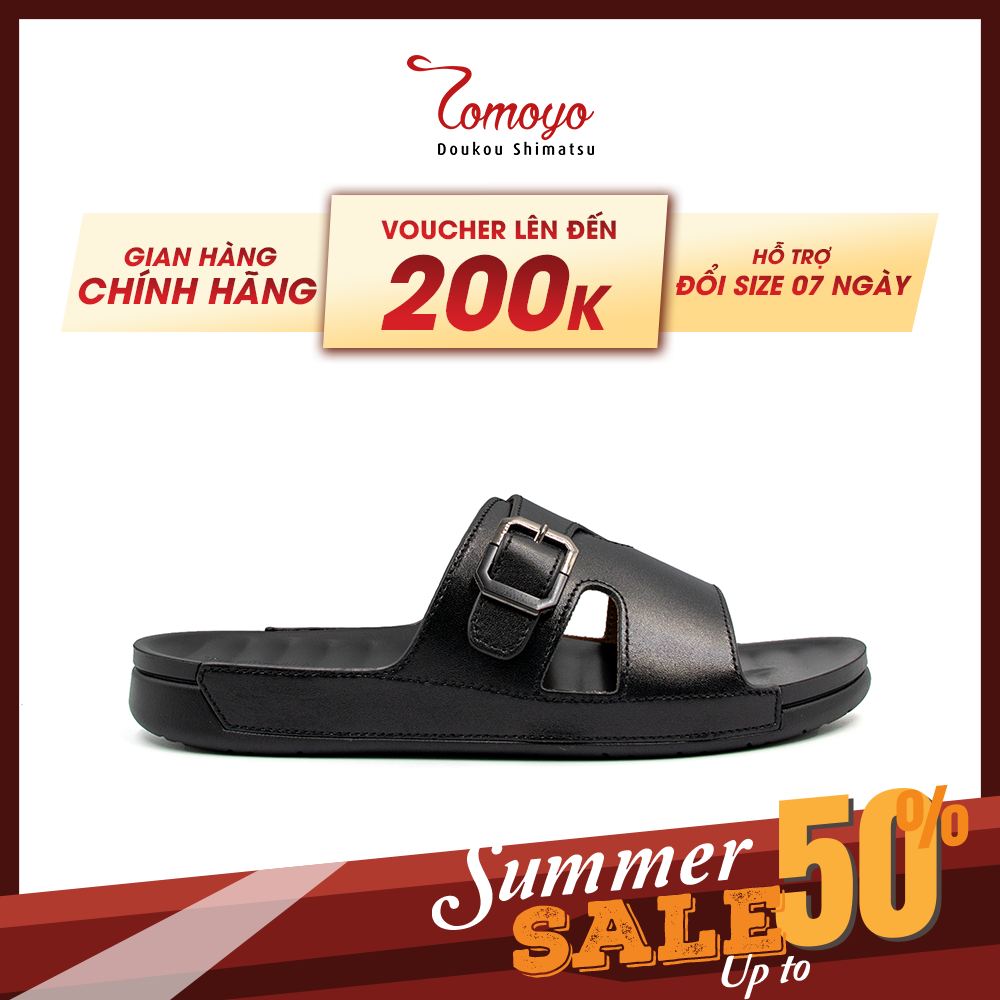 Dép Quai Ngang Nam Da Bò Nappa Cao Cấp Tomoyo TMD30701