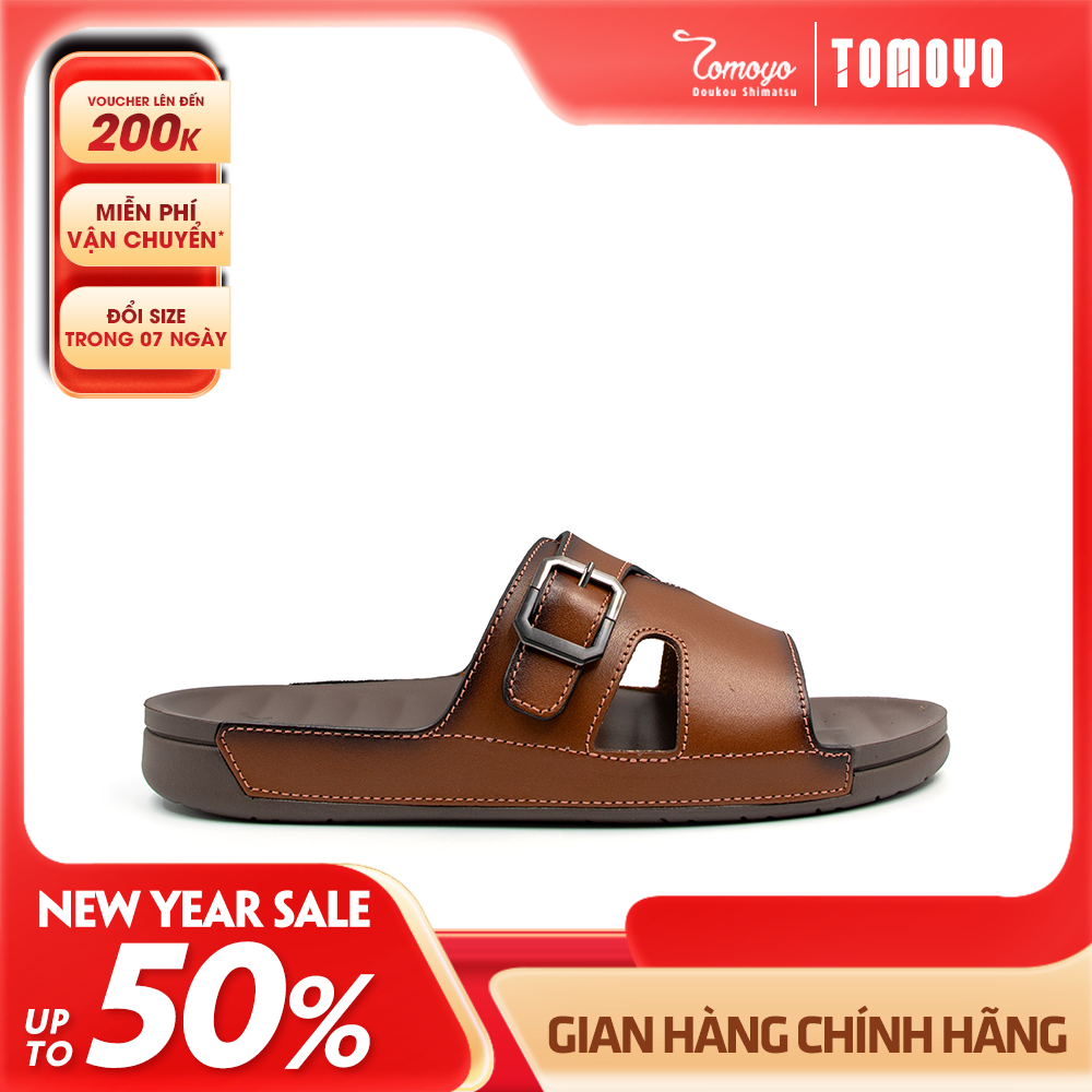 Dép Quai Ngang Nam Da Bò Nappa Cao Cấp Tomoyo TMD30703