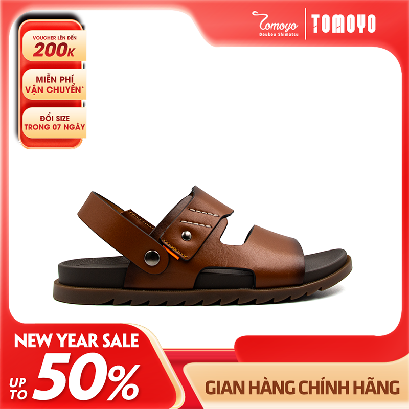 Sandal Tomoyo Da Bò Thật Đế Rãnh Chống Trượt TMS30103