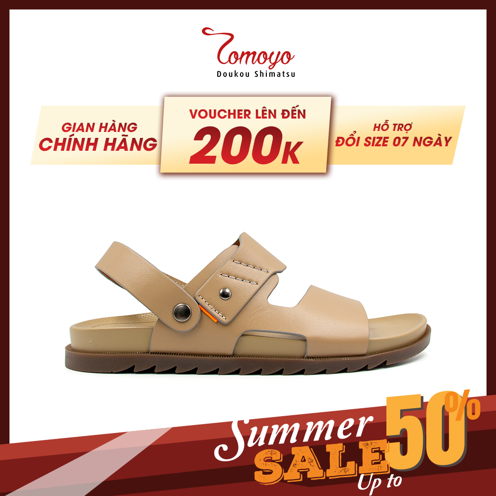 Sandal Tomoyo Da Bò Thật Đế Rãnh Chống Trượt TMS30109