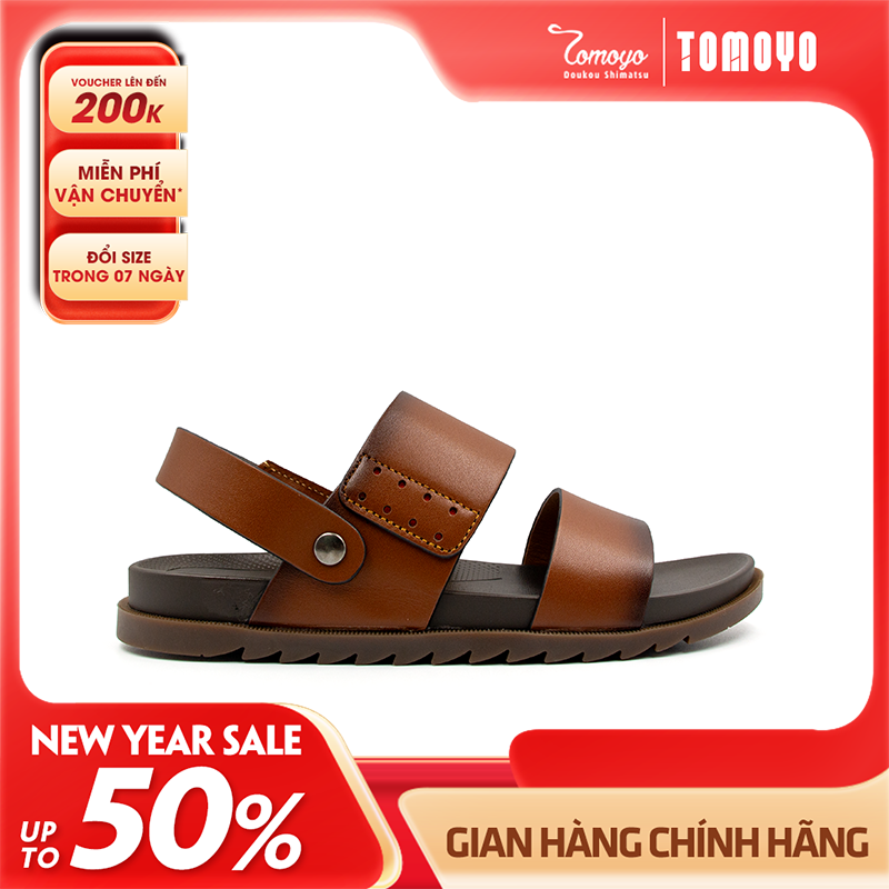 Sandal Tomoyo Da Bò Thật Đế Rãnh Chống Trượt TMS30203
