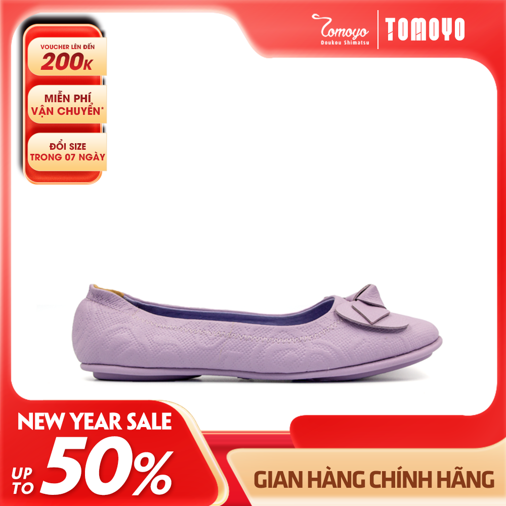 Giày Nữ Búp Bê Đính Nơ Tomoyo Da Micro Fiber Khắc Hoạ Tiết Laser TMW31105