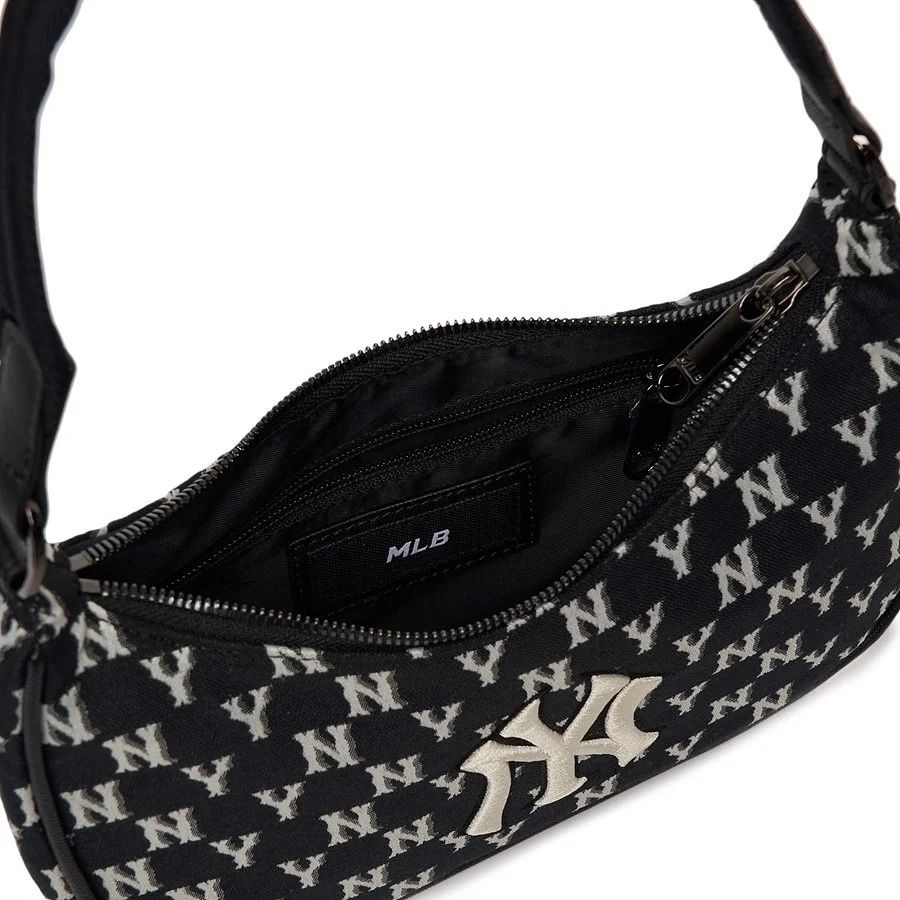 0434 - HÀNG CHÍNH HÃNG - TÚI MLB MONOGRAM HOBO BAG NEW YORK - ĐEN - CODE: 3ABQS012N-50BKS