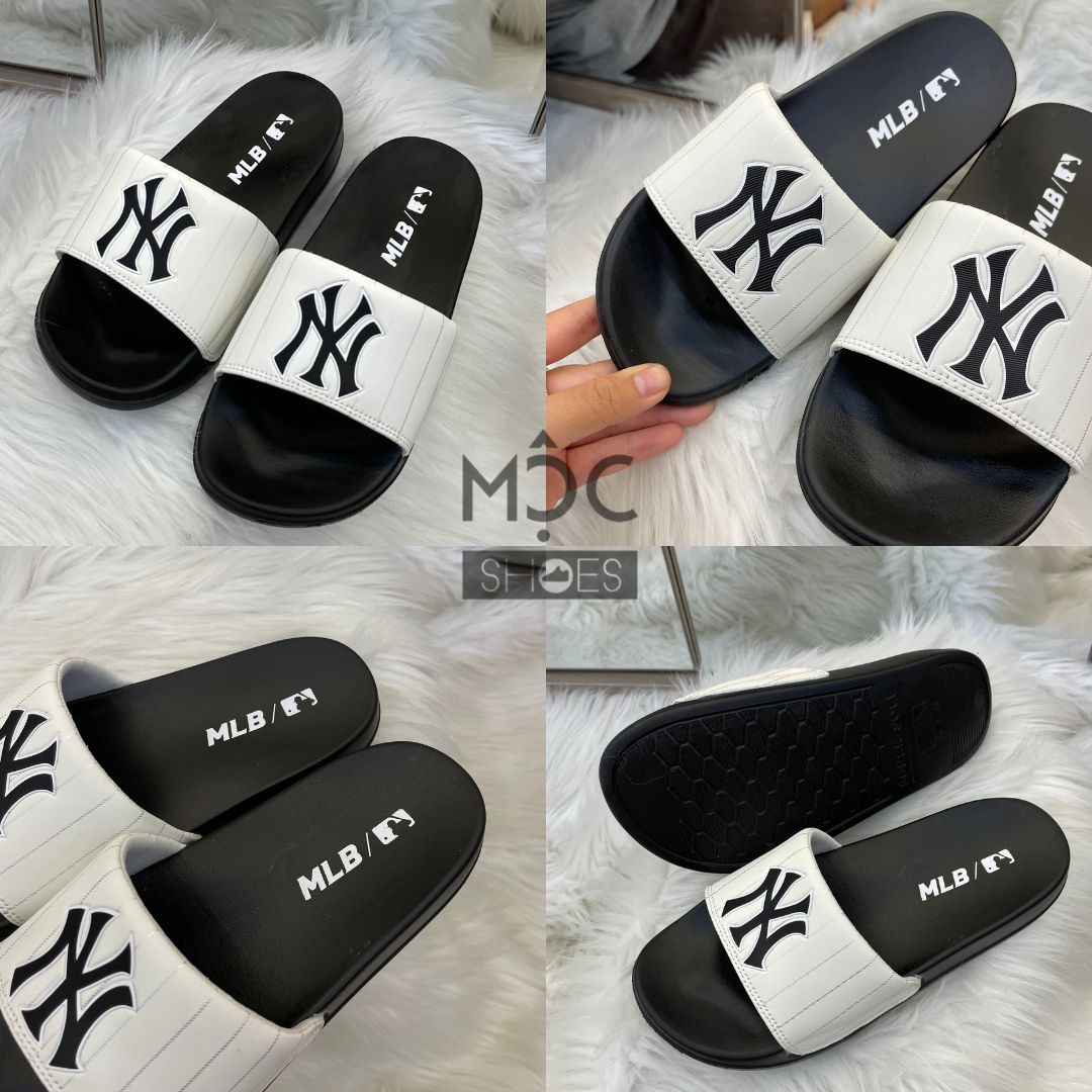 1040 - HÀNG CHÍNH HÃNG - DÉP MLB SLIDER - ĐEN QUAI TRẮNG - CODE: 32SHH2011-50W