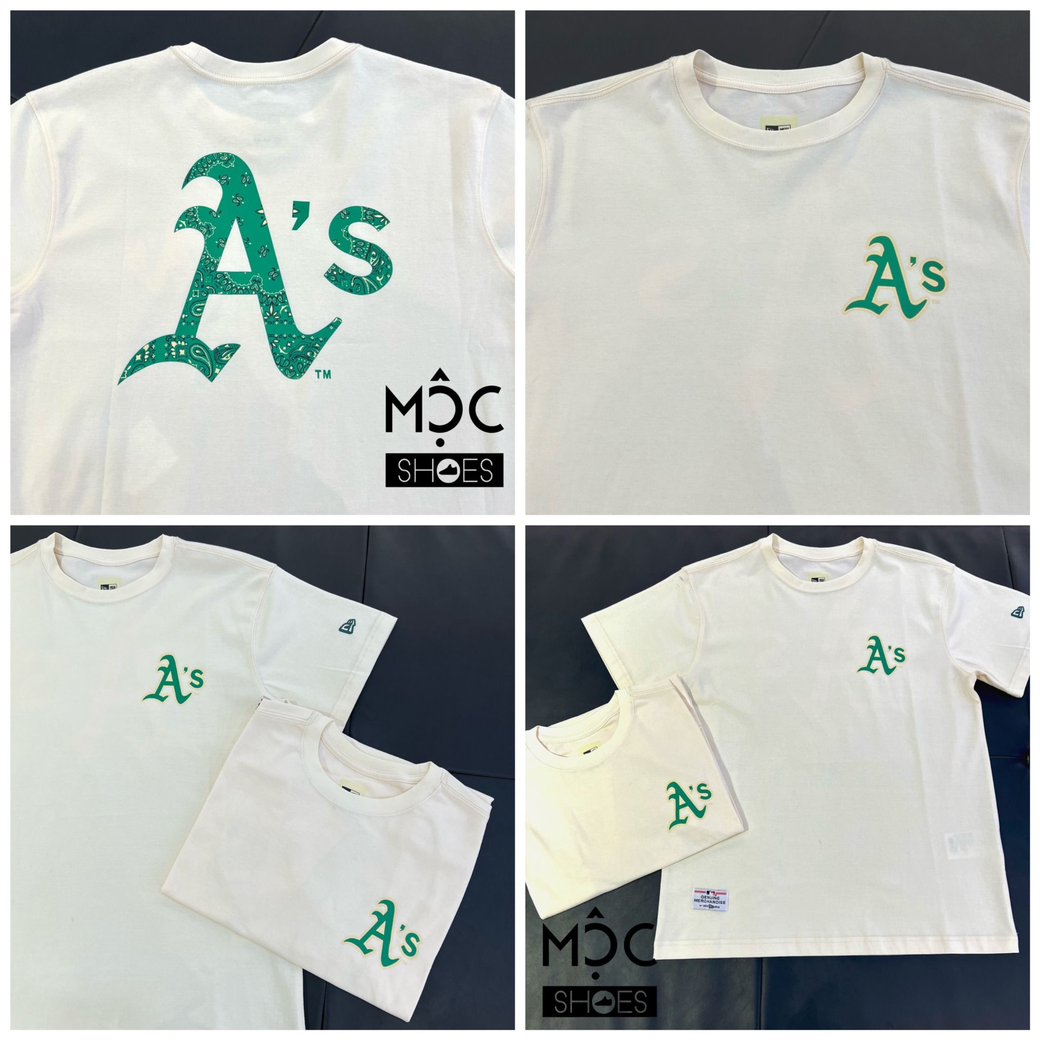 0642 - HÀNG CHÍNH HÃNG - ÁO THUN NEW ERA - LOGO A'S GREEN KEM - *BEIGE* - Code: 13086596