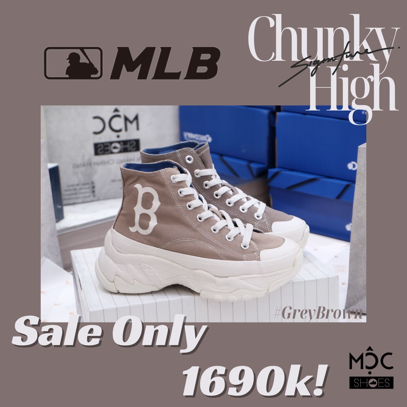 2381 - HÀNG CHÍNH HÃNG - GIÀY MLB CHUNKY HIGH - CỔ CAO (MÀU BE ) - *GREY/BEIGE* - CODE: 32SHU1111-43M