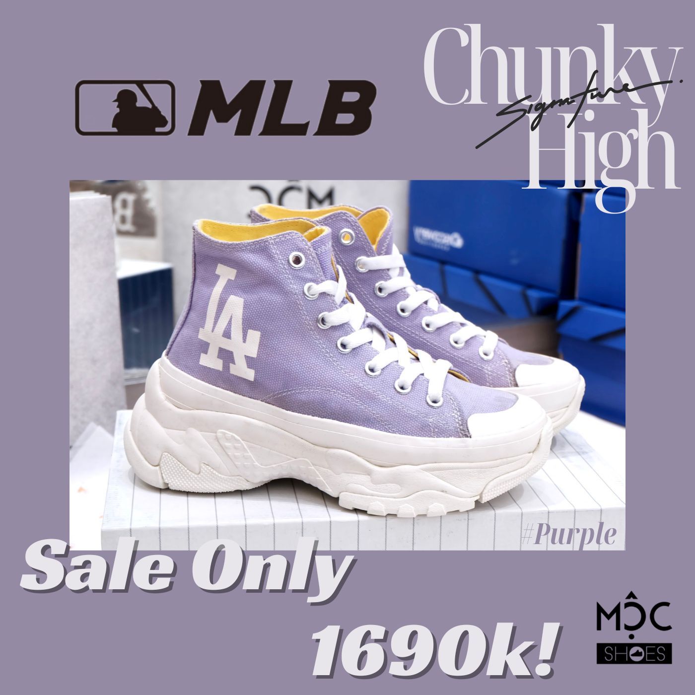 2382 - HÀNG CHÍNH HÃNG - GIÀY MLB CHUNKY HIGH - CỔ CAO (MÀU TÍM) - *PURPLE/YELLOW* - CODE: 32SHU1111-07V