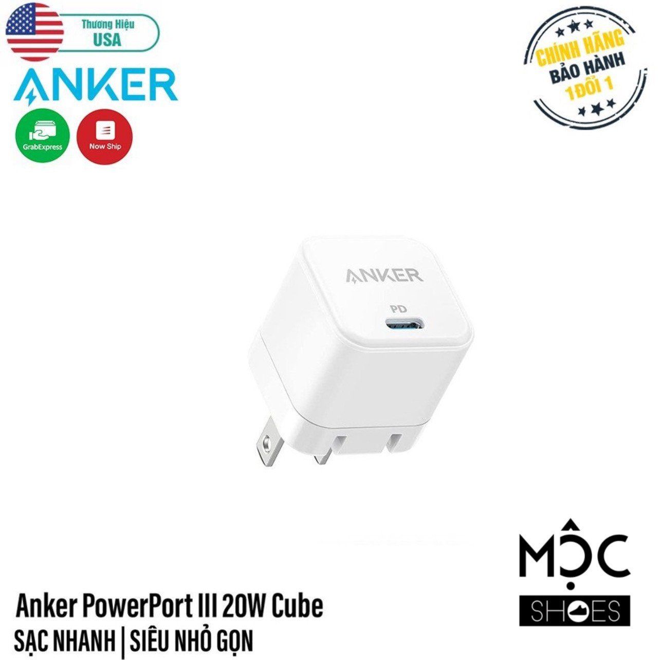 0229 - *HÀNG CHÍNH HÃNG* Củ Sạc ANKER Cube Trắng - Sạc Nhanh PD - Auth - Apple