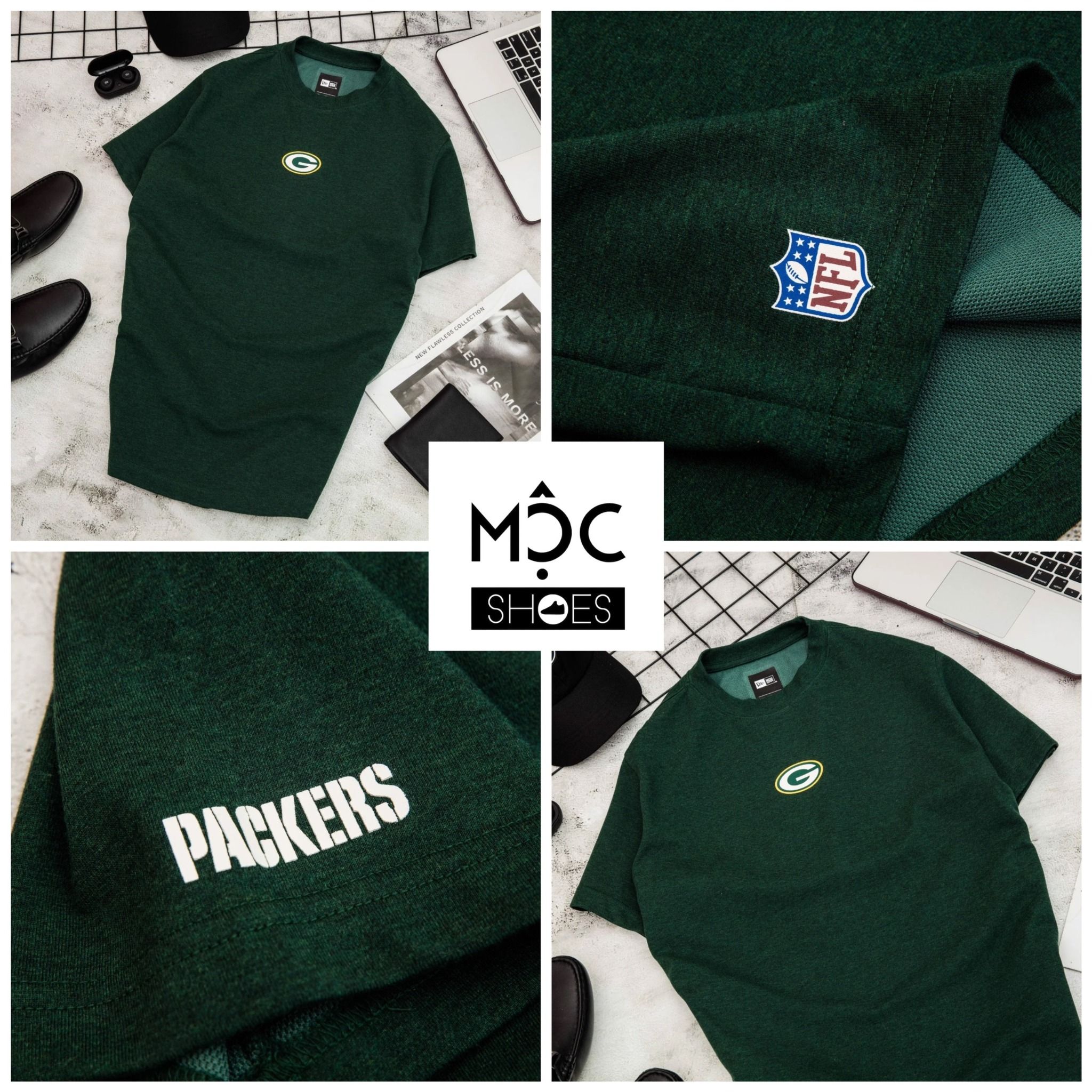 0758 - HÀNG CHÍNH HÃNG - ÁO THUN NEW ERA - G PACKERS ORIGIN RÊU -