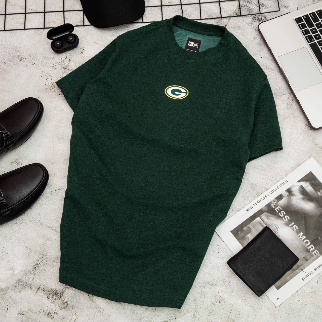 0758 - HÀNG CHÍNH HÃNG - ÁO THUN NEW ERA - G PACKERS ORIGIN RÊU -
