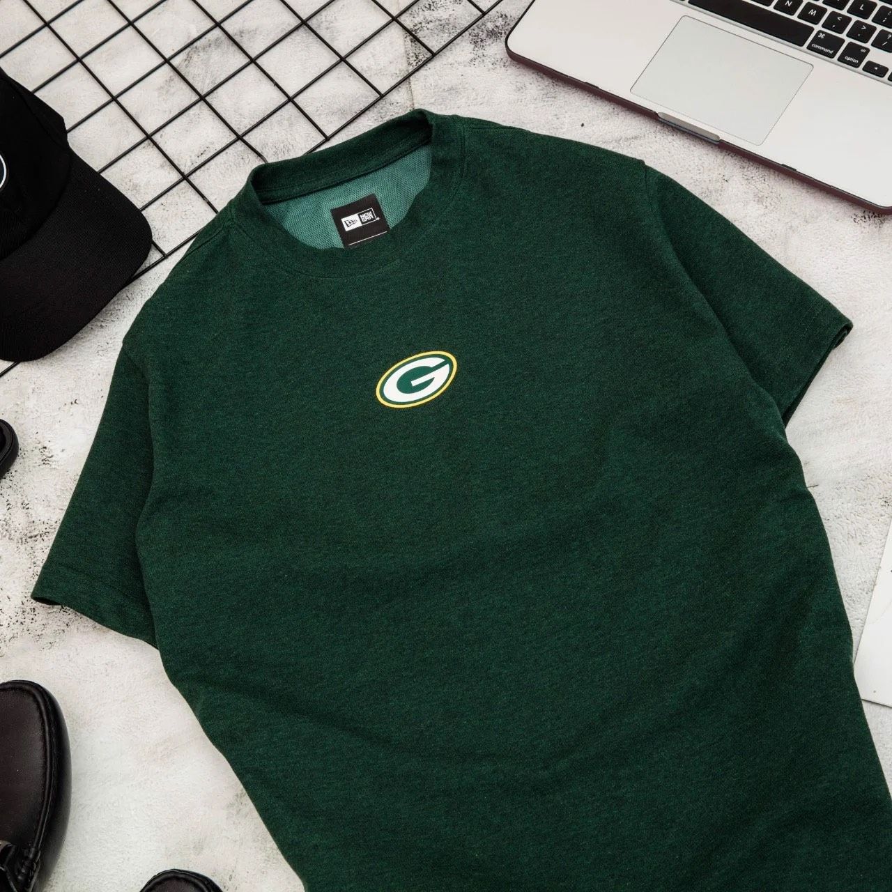 0758 - HÀNG CHÍNH HÃNG - ÁO THUN NEW ERA - G PACKERS ORIGIN RÊU -