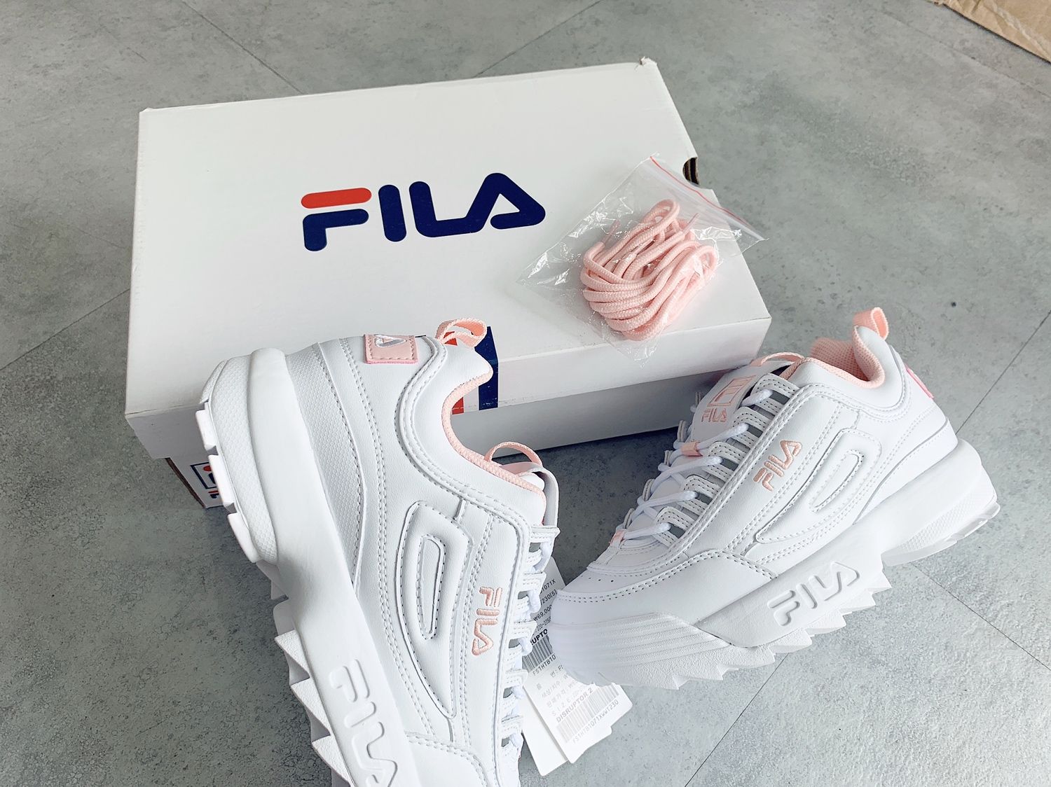 0023 - HÀNG CHÍNH HÃNG - GIÀY FILA DISRUPTOR CÁ MẬP - *WHITE/PINK* - 2021** - Code: FS1HTA1074X WPK-1