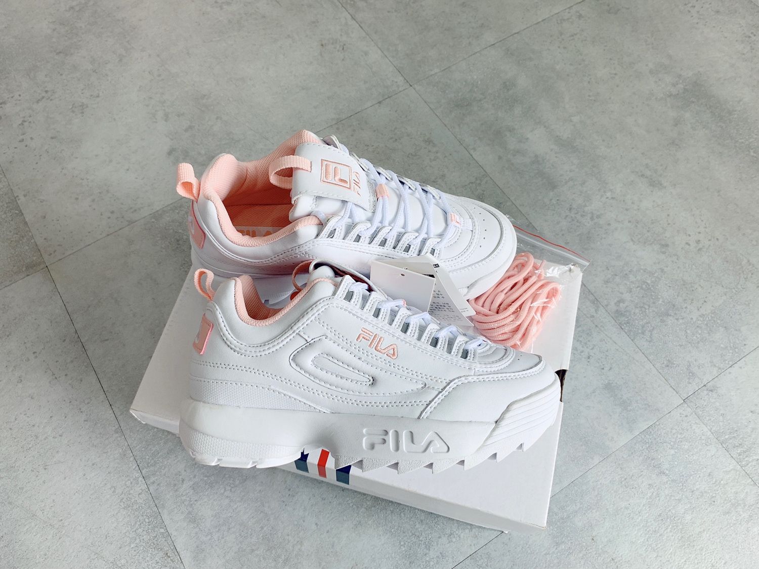  0023 - HÀNG CHÍNH HÃNG - GIÀY FILA DISRUPTOR CÁ MẬP - *WHITE/PINK* - 2021** - Code: FS1HTA1074X WPK-1 