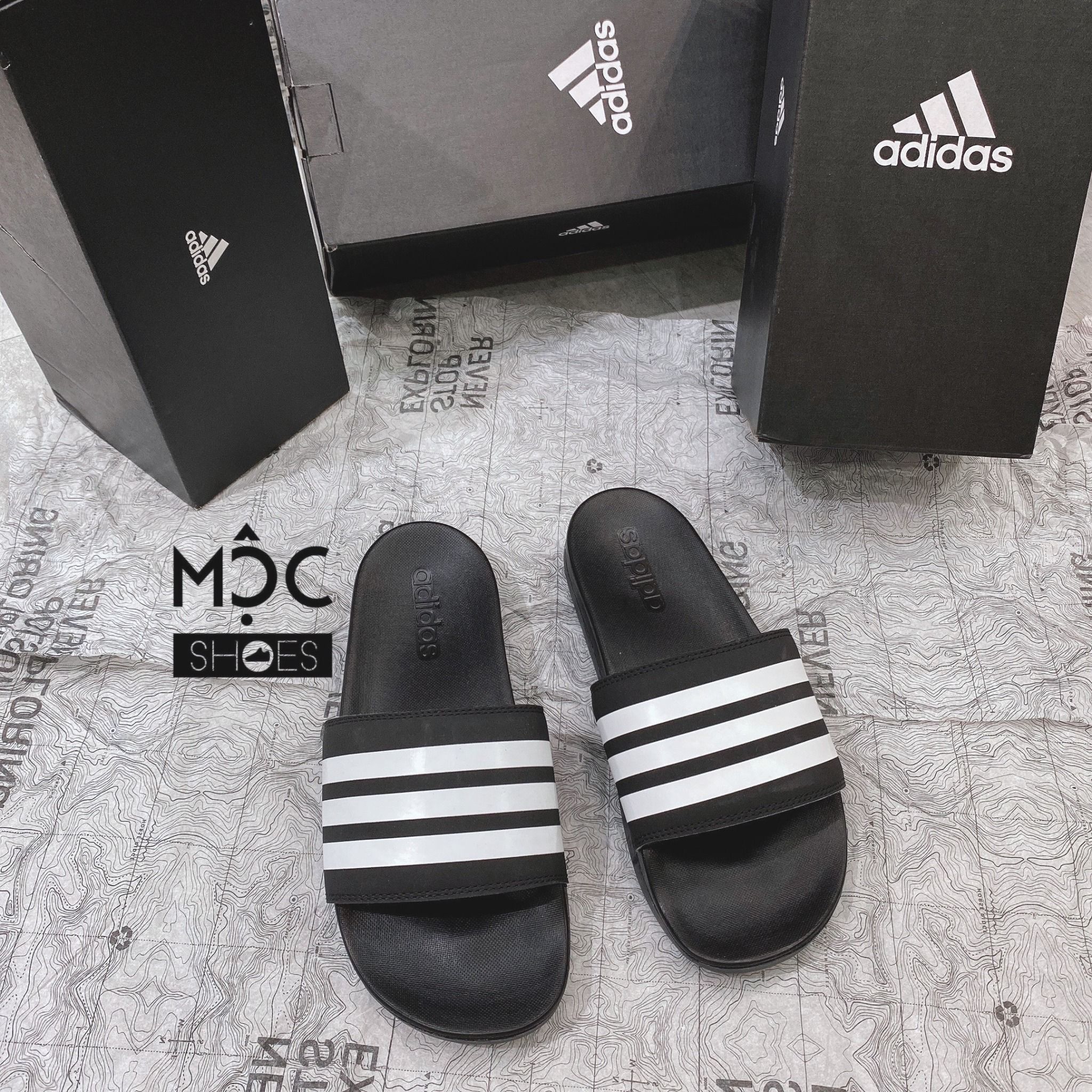  0187 - HÀNG CHÍNH HÃNG - DÉP ADIDAS CLOUDFOAM COMFORT - ĐEN SỌC TRẮNG - (6) - Code: AP9971 