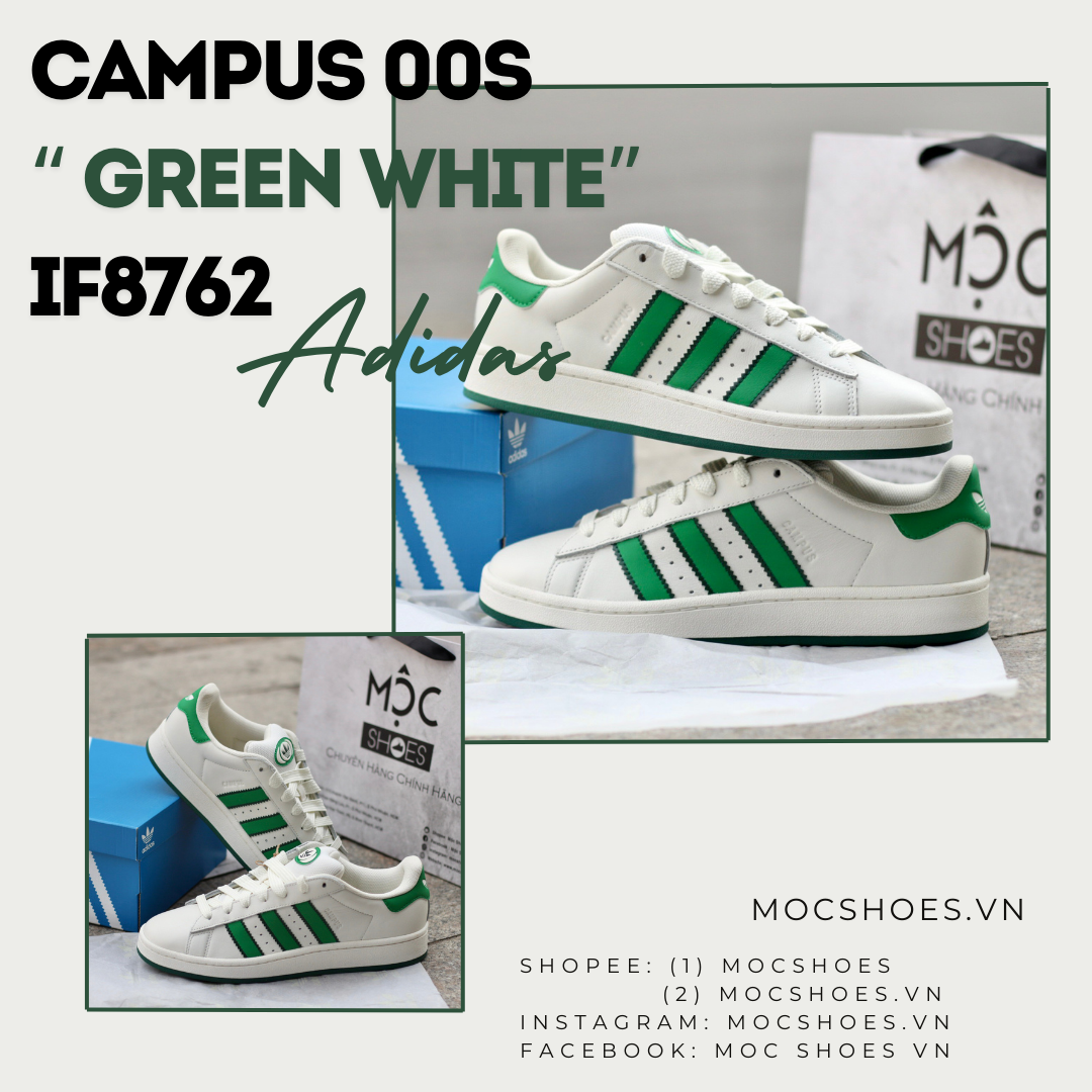 2326 - HÀNG CHÍNH HÃNG - GIÀY ADIDAS CAMPUS - TRẮNG SỌC GREEN - CODE IF8762 - 36