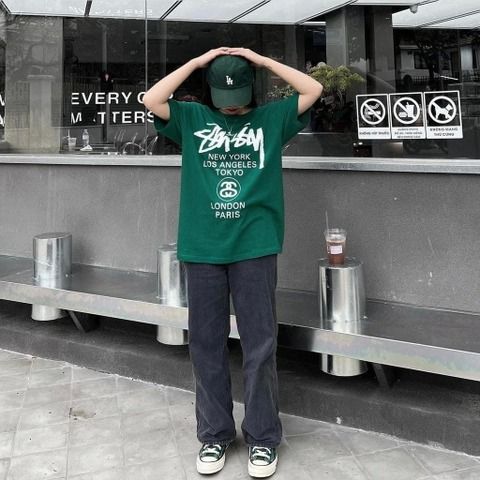 1131 - HÀNG CHÍNH HÃNG - ÁO THUN STUSSY - STUSSY WORLD TOUR - GREEN