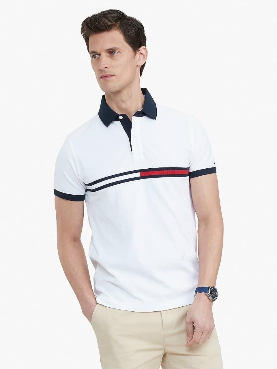 1141 - HÀNG CHÍNH HÃNG - ÁO Tommy - POLO - REGULAR FIT TOMMY BAR STRIPE - TRẮNG