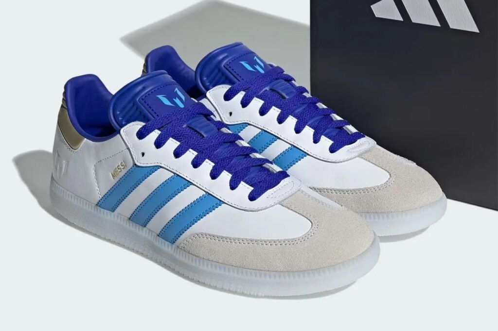 2327 - HÀNG CHÍNH HÃNG - GIÀY ADIDAS SAMBA X MESSI - TRẮNG SỌC XANH - CODE ID3550