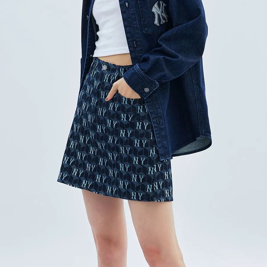 2399 - HÀNG CHÍNH HÃNG - CHÂN VÁY NỮ MLB - NEW YORK YANKEES MONOGRAM DENIM - CODE: 3FDSM0734-50NYD
