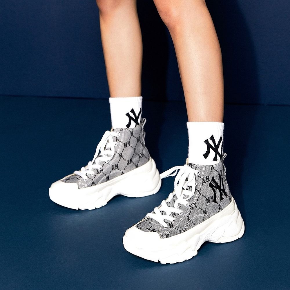 2545 - HÀNG CHÍNH HÃNG - GIÀY MLB CHUNKY HIGH - MONO NY YANKEES - DENIM XÁM - CODE: 3ASHU311N-50GRS