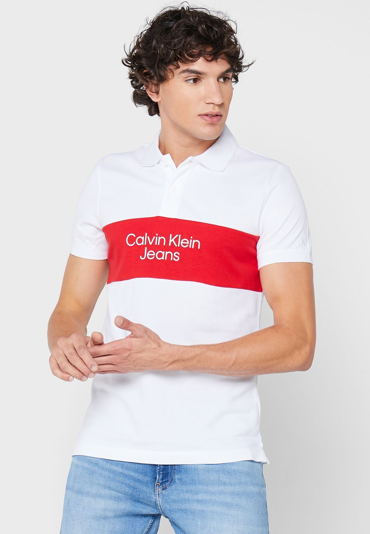 2039 - HÀNG CHÍNH HÃNG - ÁO POLO CALVIN KLEIN - TRẮNG PHỐI CAM - Code: J30J322449