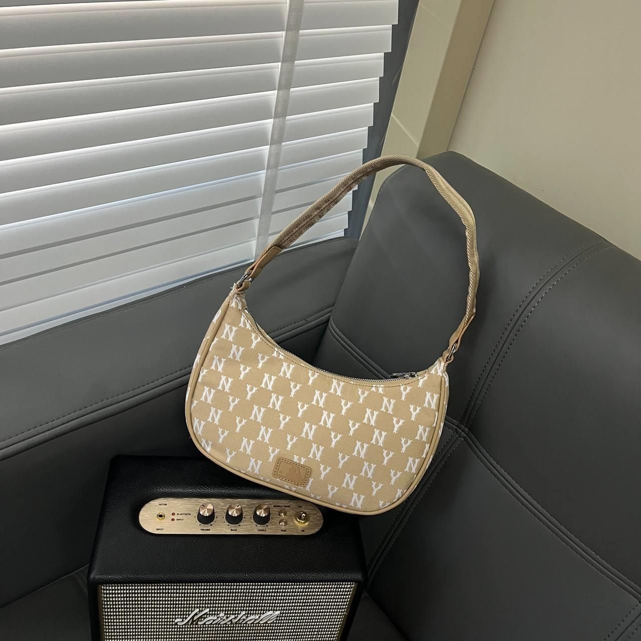 0399 - HÀNG CHÍNH HÃNG - TÚI MLB MONOGRAM HOBO BAG NEW YORK - NÂU - CODE: 32BG33111-50B