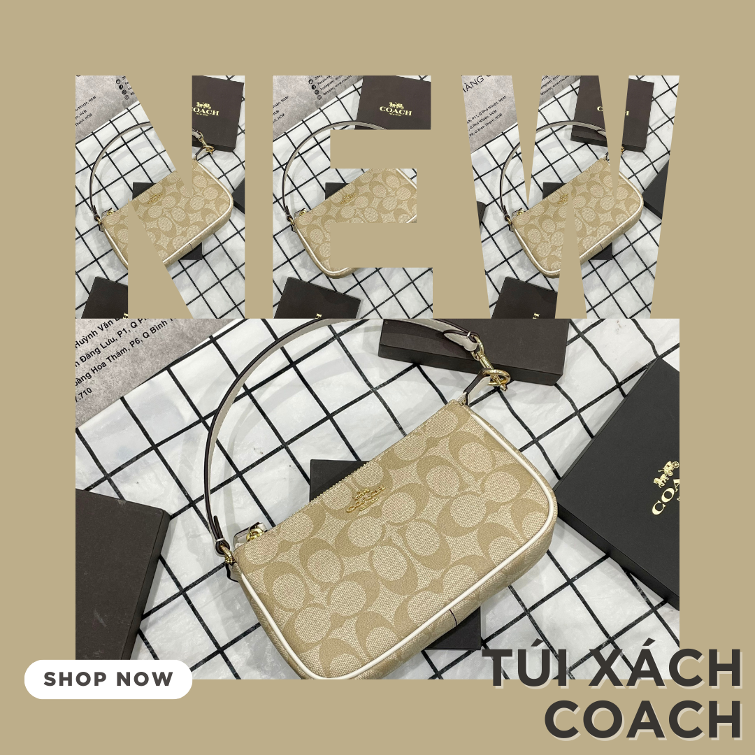 2343 - HÀNG CHÍNH HÃNG - TÚI COACH KẸP NÁCH - NÂU KEM - CODE CA444-IMU4V
