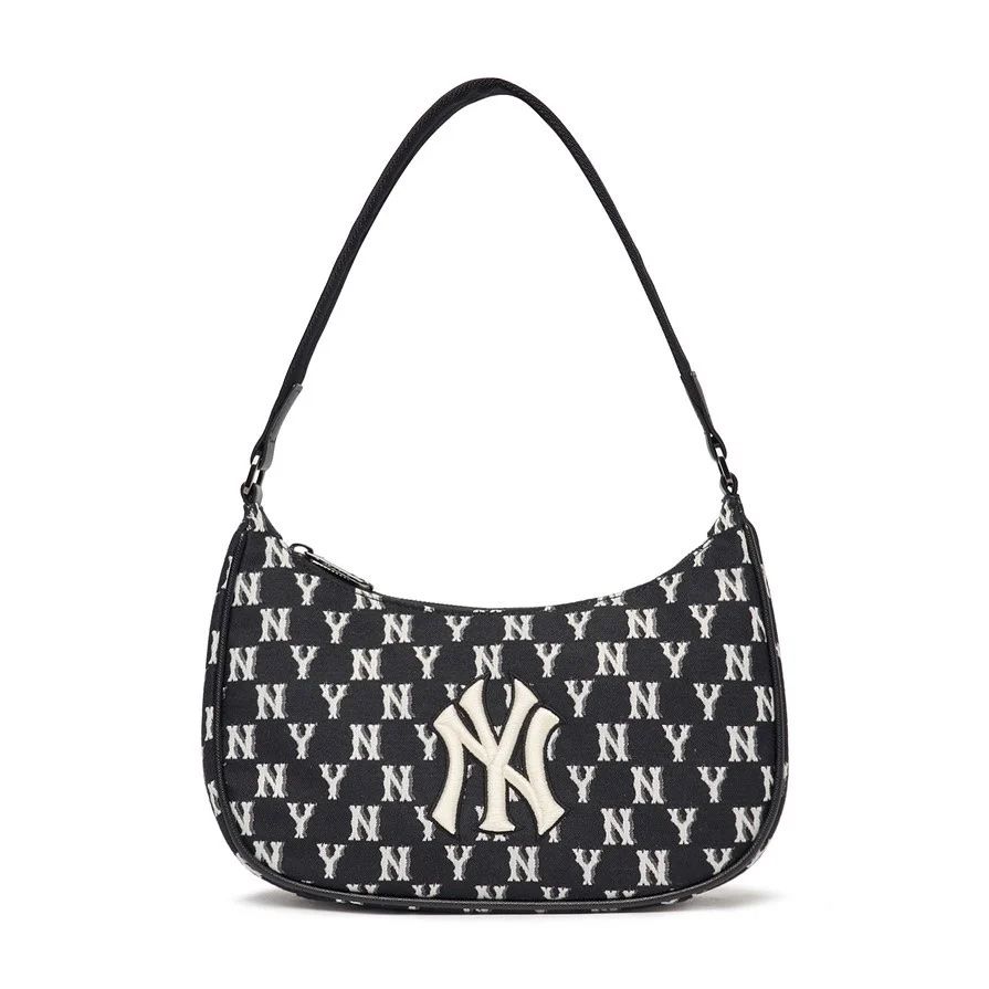 0434 - HÀNG CHÍNH HÃNG - TÚI MLB MONOGRAM HOBO BAG NEW YORK - ĐEN - CODE: 3ABQS012N-50BKS