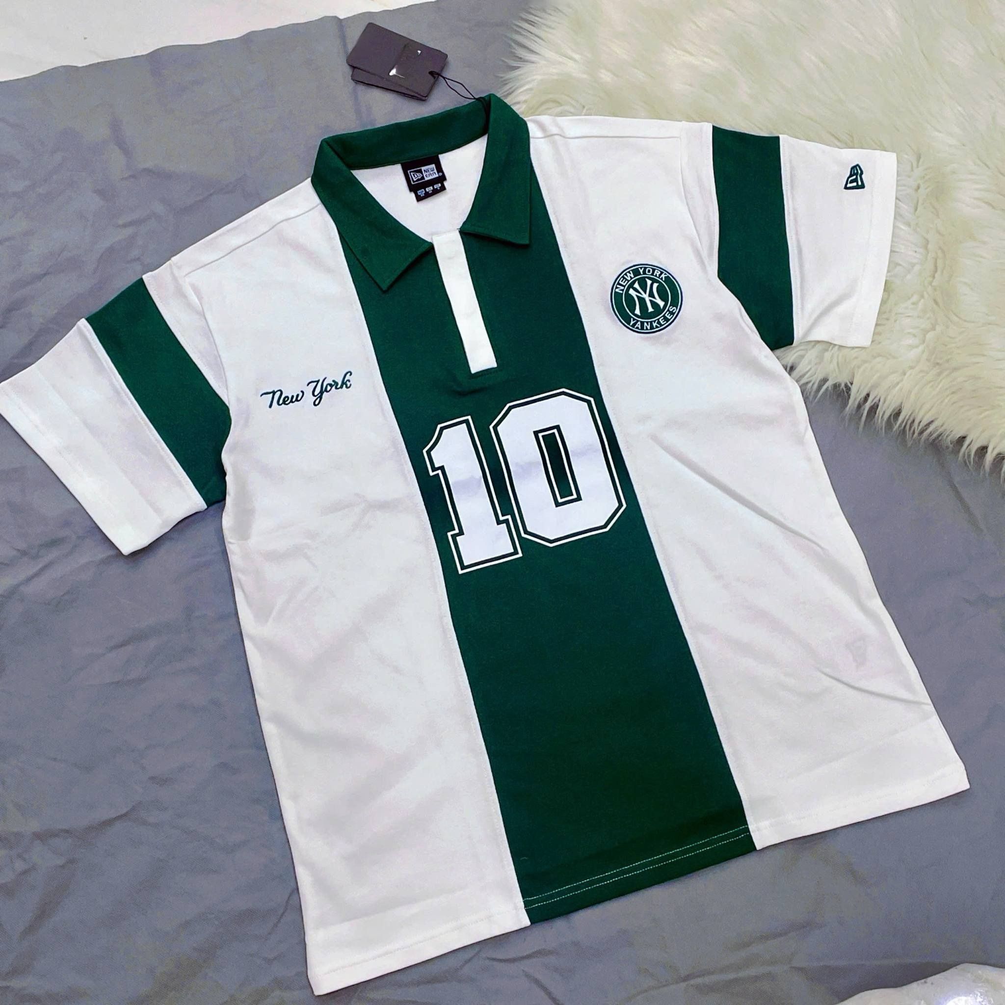 2719 - HÀNG CHÍNH HÃNG - ÁO THUN NEW ERA - POLO SỐ 10 - TRẮNG SỌC GREEN - CODE: 15488871