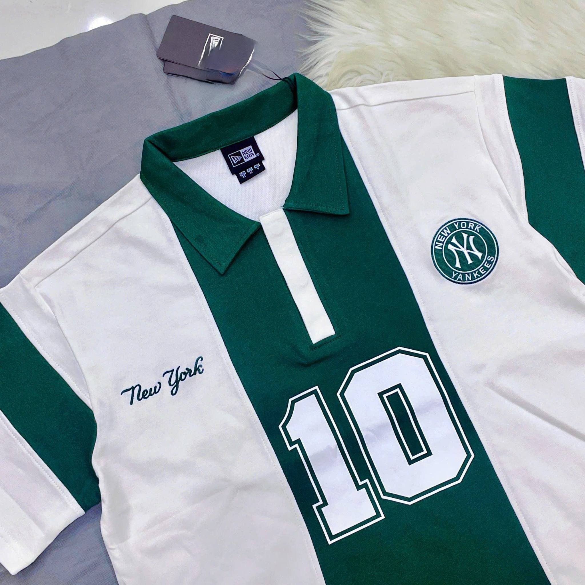 2719 - HÀNG CHÍNH HÃNG - ÁO THUN NEW ERA - POLO SỐ 10 - TRẮNG SỌC GREEN - CODE: 15488871