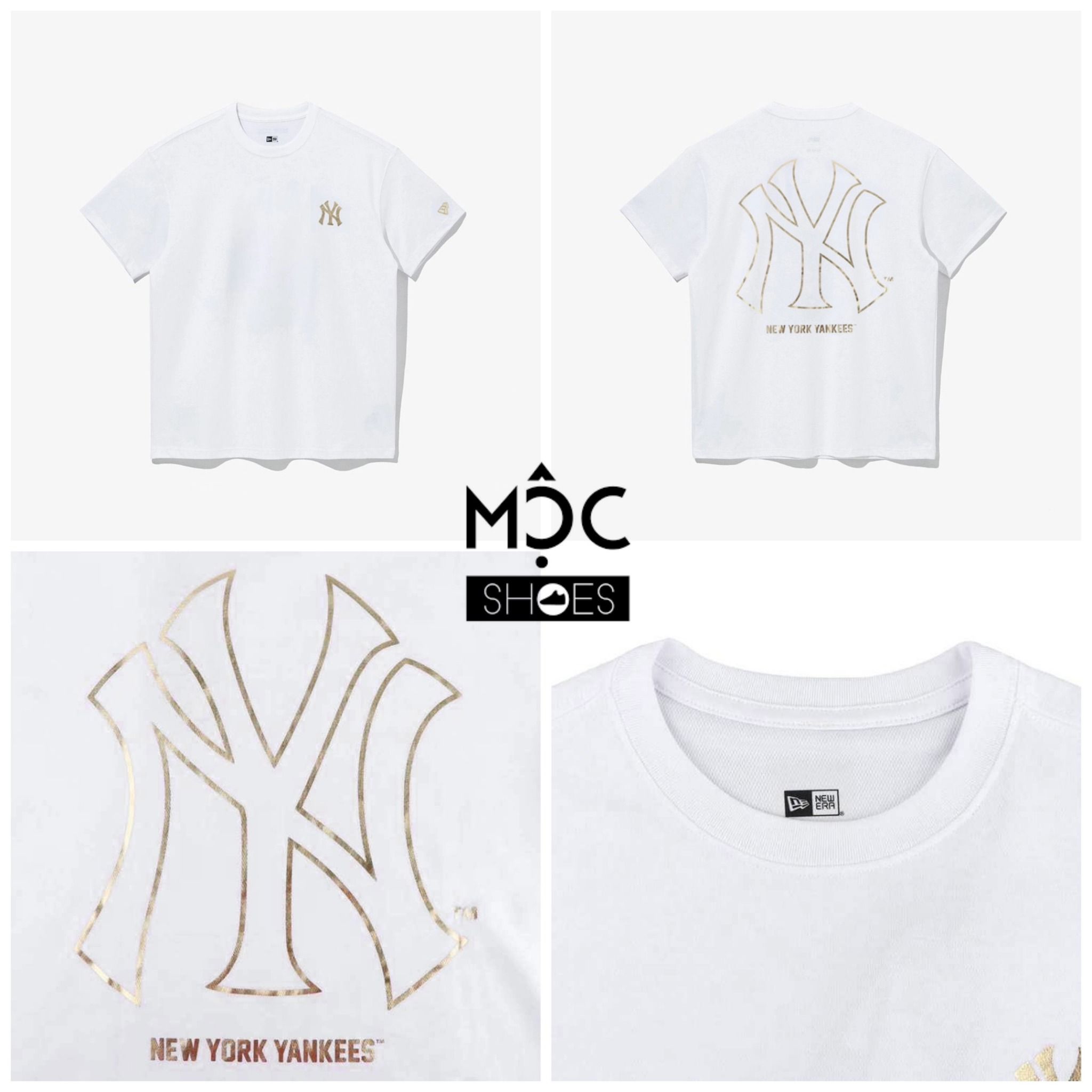0855 - HÀNG CHÍNH HÃNG - ÁO THUN NEW ERA - LOGO NY VIỀN GOLD TRẮNG - *WHITE* - Code: 12360541