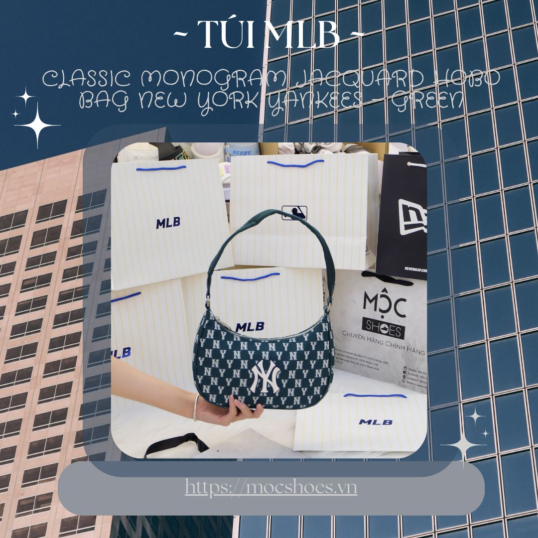 2393 - HÀNG CHÍNH HÃNG - Túi MLB Classic Monogram Jacquard Hobo Bag New York Yankees - Green - Code: 3ABQS102N-50GND
