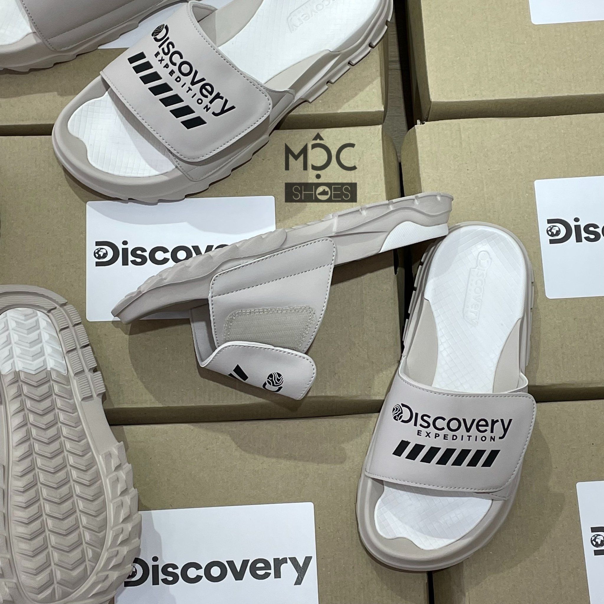 0489 - HÀNG CHÍNH HÃNG - DÉP QUAI NGANG DISCOVERY - MÀU *BEIGE/BLACK* - CODE: DXLP2101N BES