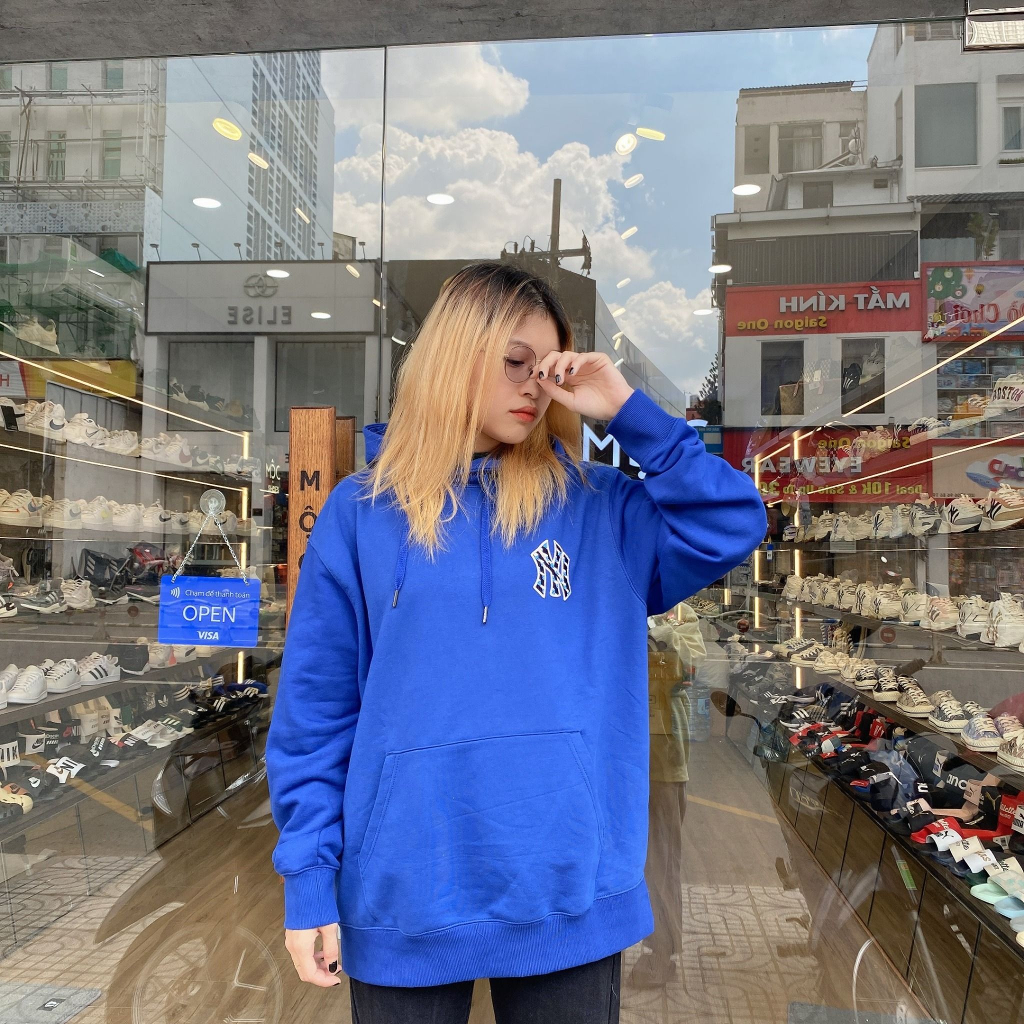0510 - HÀNG CHÍNH HÃNG - ÁO HOODIE TAY DÀI CÓ MŨ MLB HOẠ TIẾT NY ZICZAC MÀU *DARK BLUE/XANH DƯƠNG* 2022