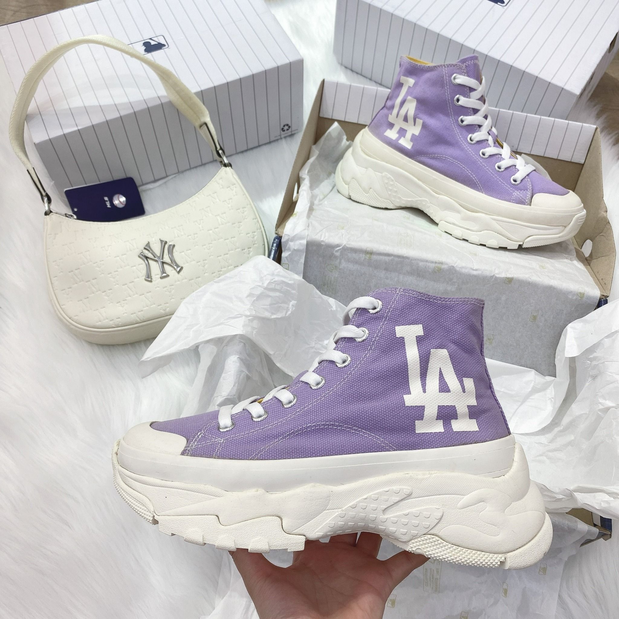 0544 - HÀNG CHÍNH HÃNG - GIÀY MLB CHUNKY HIGH - CỔ CAO (MÀU TÍM) - *PURPLE/YELLOW* - CODE: 32SHU1111-07V