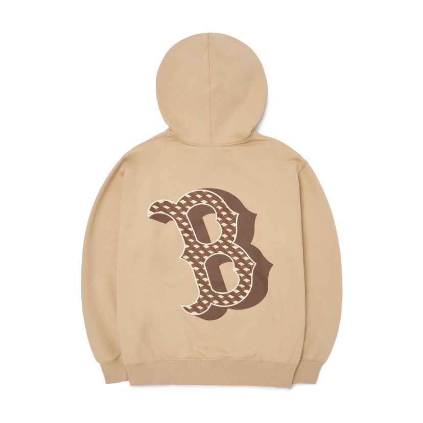 0511 - HÀNG CHÍNH HÃNG - ÁO HOODIE TAY DÀI CÓ MŨ MLB HOẠ TIẾT B ZICZAC MÀU *BEIGE/BROWN* 2022