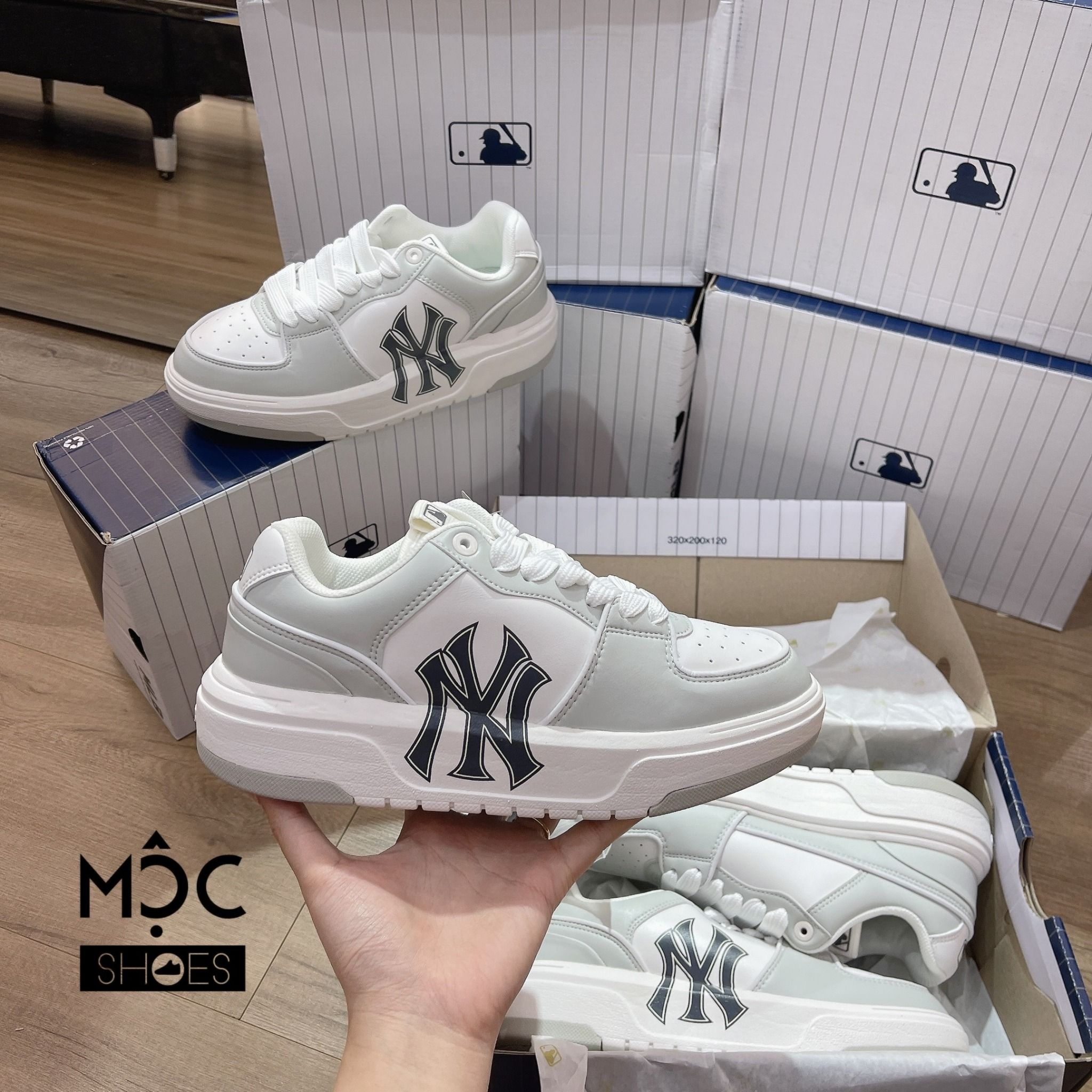0574 - HÀNG CHÍNH HÃNG - GIÀY MLB CHUNKY LINER NEW YORK YANKEE MÀU XÁM -*ICE GREY* - CODE: 3ASXCA12N - 50GRL
