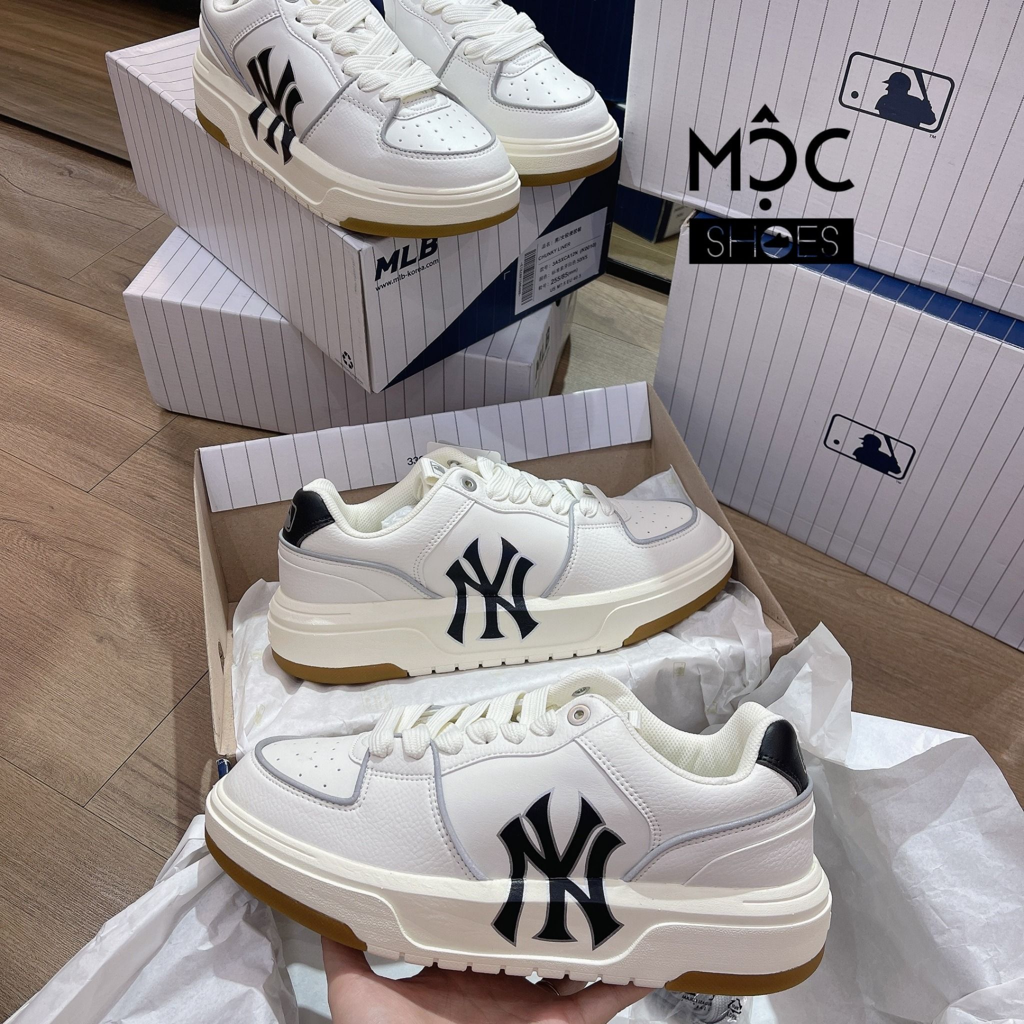 0575 - HÀNG CHÍNH HÃNG - GIÀY MLB CHUNKY LINER NEW YORK YANKEE MÀU VINTAGE KEM -*CREAM* - CODE: 3ASXCA12N - 50IVS