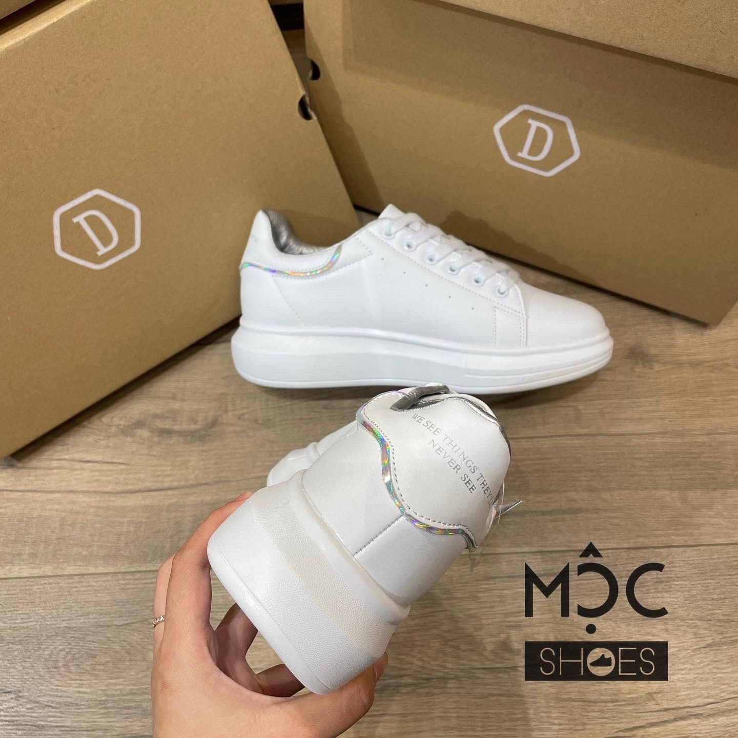 0672 - HÀNG CHÍNH HÃNG - GIÀY DOMBA HIGH POINT PS MÀU TRẮNG GÓT VIỀN HOLOGRAM - *WHITE/PRISM* - CODE: H-9015
