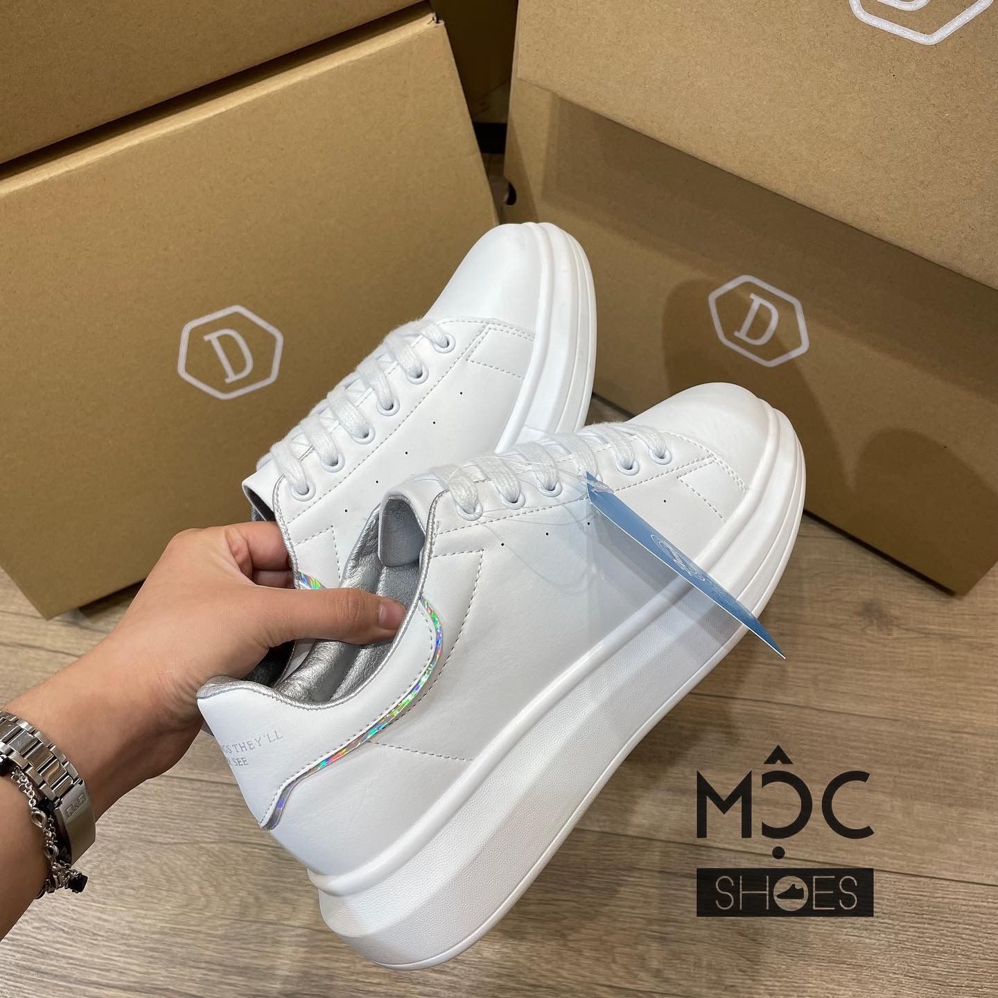 0672 - HÀNG CHÍNH HÃNG - GIÀY DOMBA HIGH POINT PS MÀU TRẮNG GÓT VIỀN HOLOGRAM - *WHITE/PRISM* - CODE: H-9015