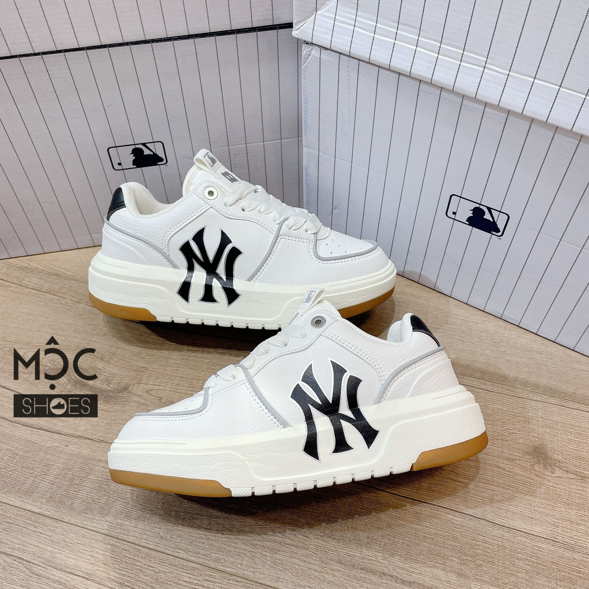 0602 - HÀNG CHÍNH HÃNG - GIÀY MLB CHUNKY LINER NEW YORK YANKEE MÀU VINTAGE KEM ĐẾ GUM -*CREAM* - CODE: 3ASXCA12N - 50IVS