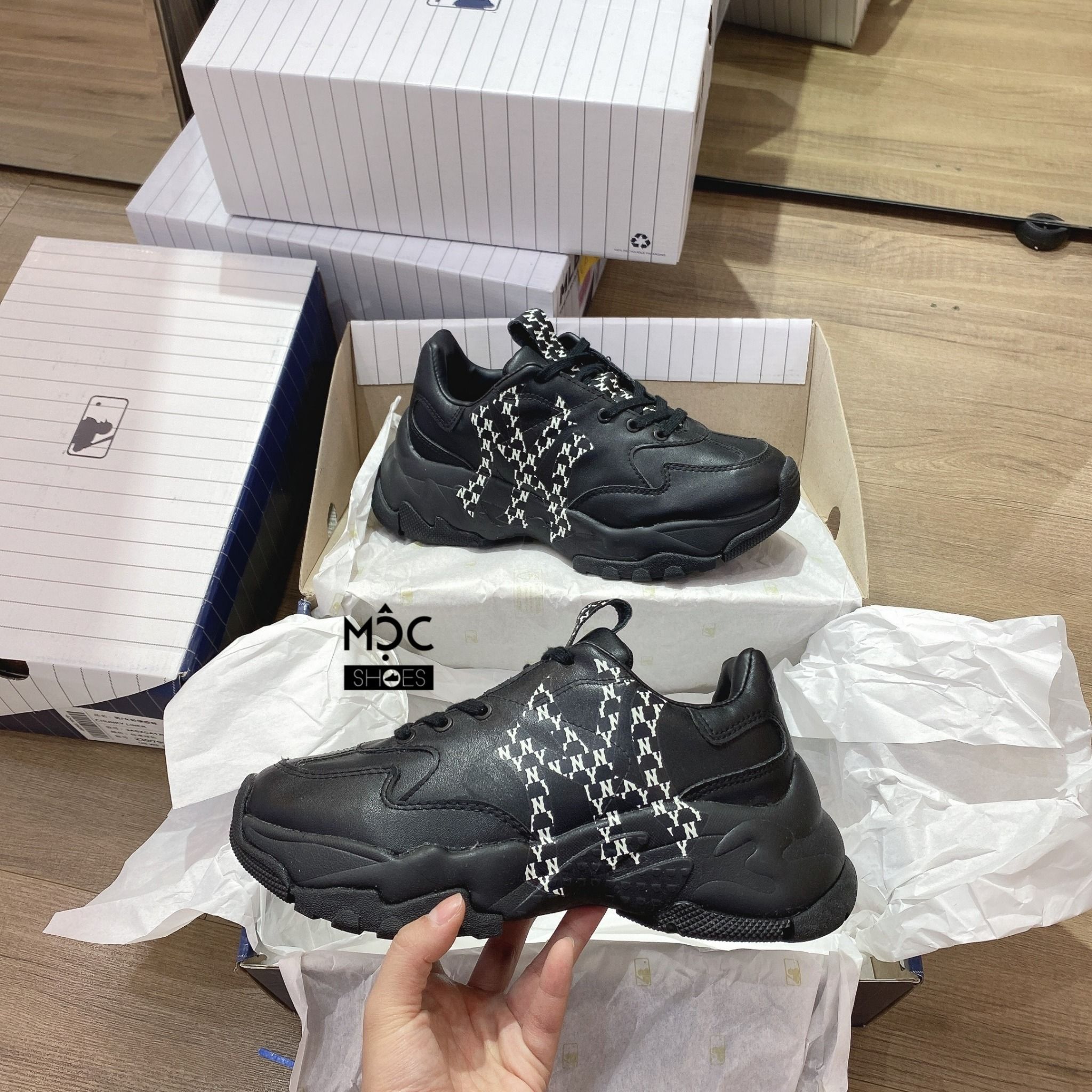 0640 - HÀNG CHÍNH HÃNG - GIÀY SNEAKER MLB BIG BALL CHUNKY MONOGRAM LT NEW YORK MÀU ĐEN - *BLACK* - CODE: 32SHCM011 - 50L
