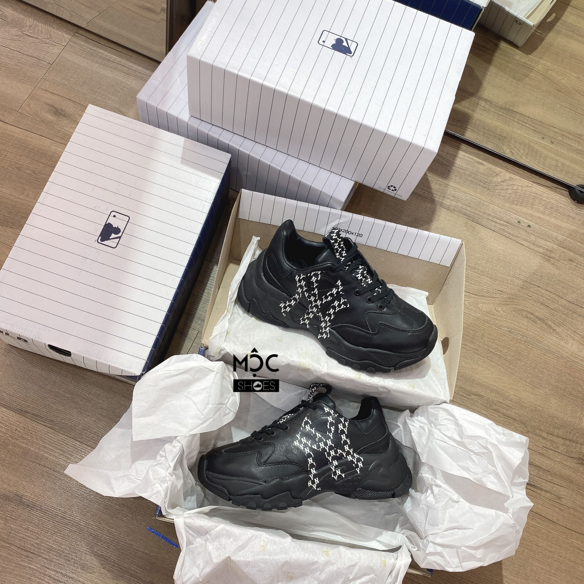 0640 - HÀNG CHÍNH HÃNG - GIÀY SNEAKER MLB BIG BALL CHUNKY MONOGRAM LT NEW YORK MÀU ĐEN - *BLACK* - CODE: 32SHCM011 - 50L
